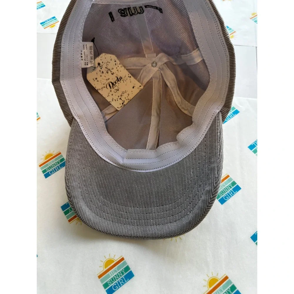 Doota Women Grey Corduroy Cat Ears Baseball Hat Adjustable Pierced Ear Korea